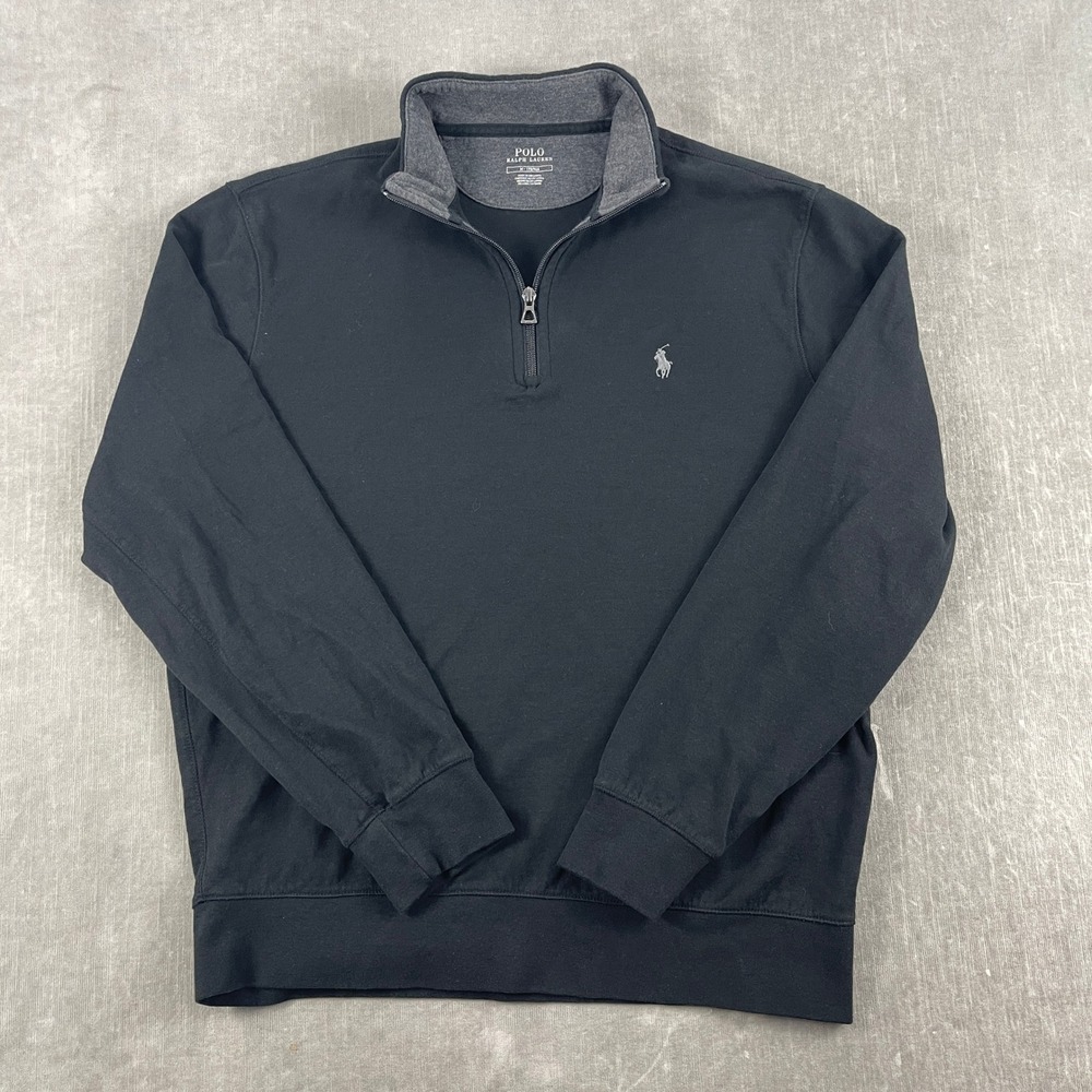 Polo Ralph Lauren Men M Black Quarter Zip Pullover Embroidered Pony Logo